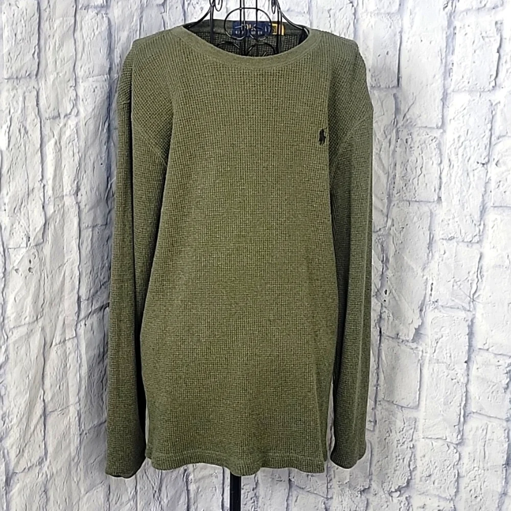 POLO RALPH LAUREN Green Waffle Knit Thermal Pony Long Sleeves‎ Men's Shirt Large